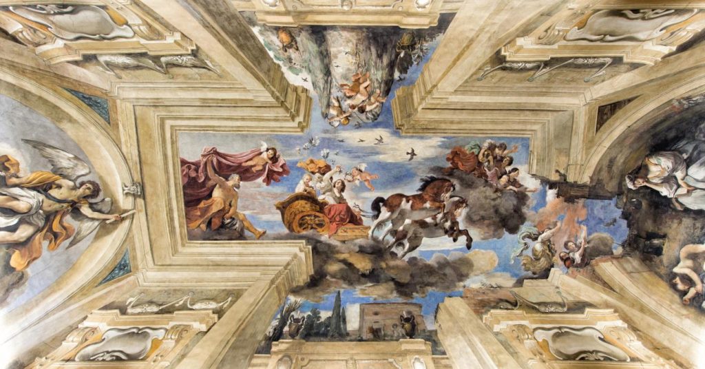 Caravaggio ceiling mural. †HSH Prince Nicolò and HSH Princess Rita Boncompagni Ludovisi, Casino Aurora, Rome.courtesy of