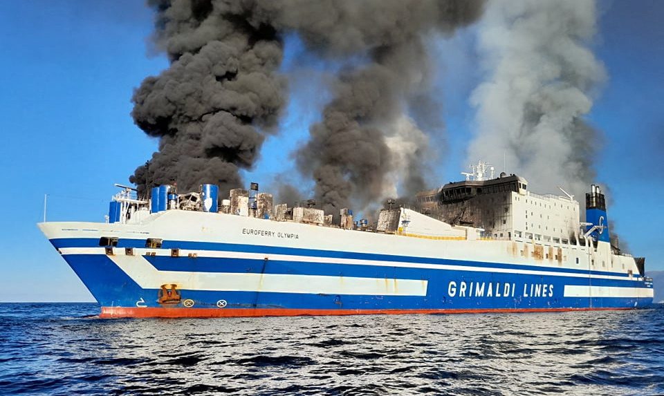 . Euroferry Olympia. fire on Italian ferry. picture obtained from social media. Nikos Bardis Ð debater.gr/via REUTERS