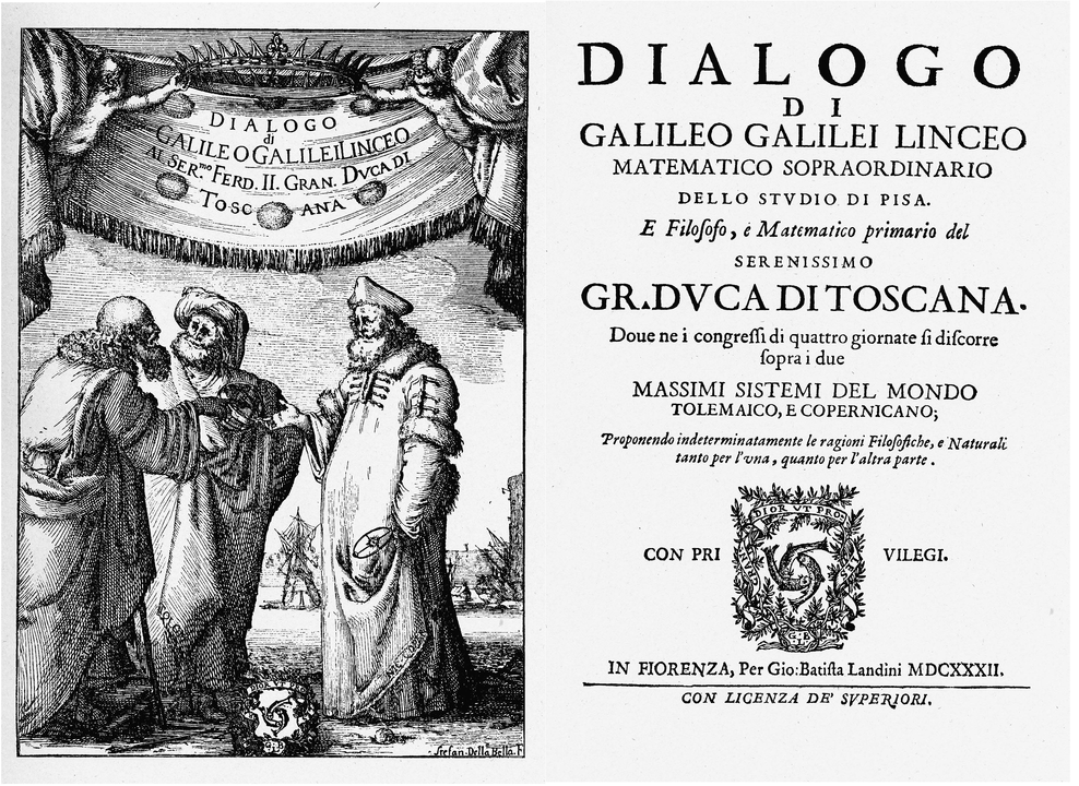 Image of frontispiece from Galileo's Dialogue, which saw him accused, tried and convicted for heresy.