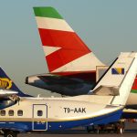 Air-transport strike sees 250000 people affected. Image shows tails of three aeroplanes