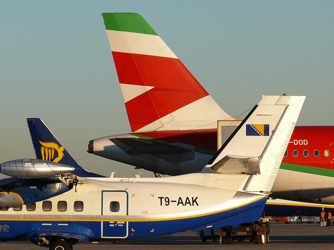Air-transport strike sees 250000 people affected. Image shows tails of three aeroplanes