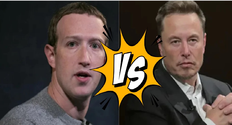 Zuckerberg Musk face-off could be battle of the minds instead. Pictured Mark Zuckerberg and Elon Musk with icon for versus between them