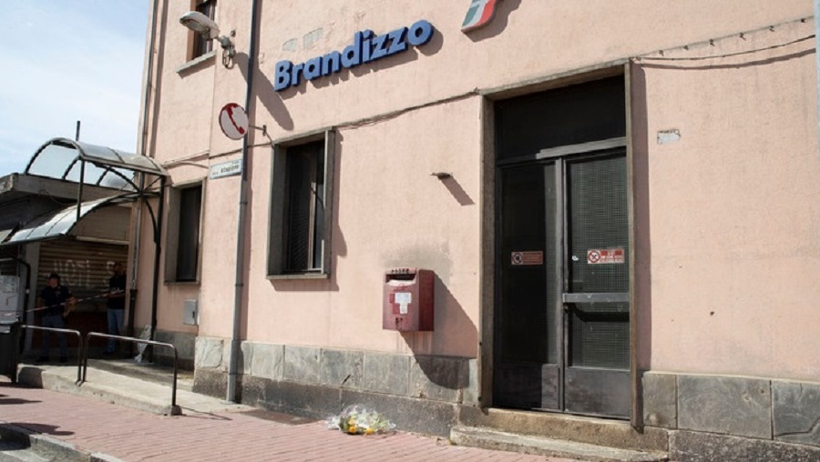 Brandizzo train station entrance, where five workers were killed. hit by a train as they worked on the tracks