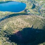 Shown the caldera at Campi Flegrei which, due to its seismic movements, is now the focus on an evcuation plan.