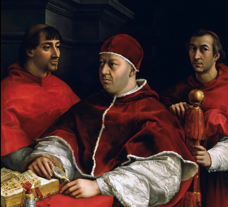 xcerpt from Raphael's Portrait of Leo X with cardinals Giulio de' Medici (later Pope Clement VII) and Luigi de' Rossi, his first cousins