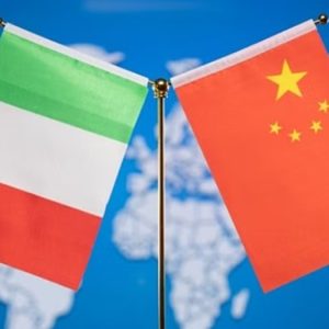 Flags of Italy and China representing the Silk Road initiative which Italy pulled out of this week.