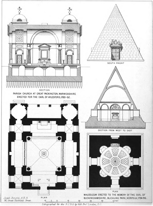 Plans for the mausoleum and chapel at Blickling Park