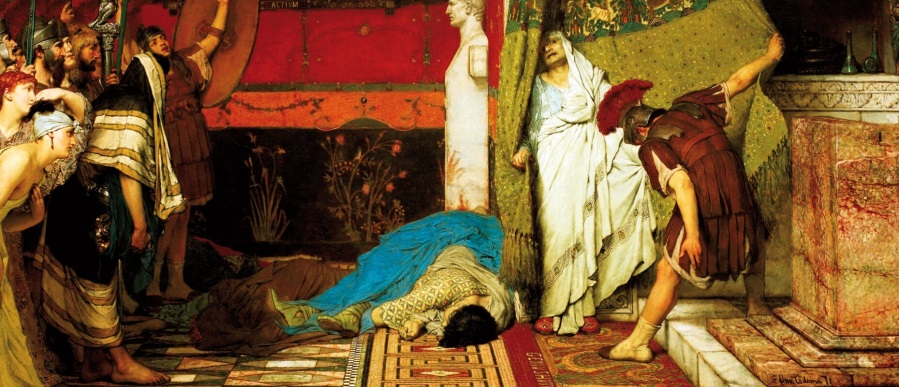 ALMATADEMA PAINTING

Caligula's dead body sprawls on the floor. Oil painting by L. Almatadema, 1871.
