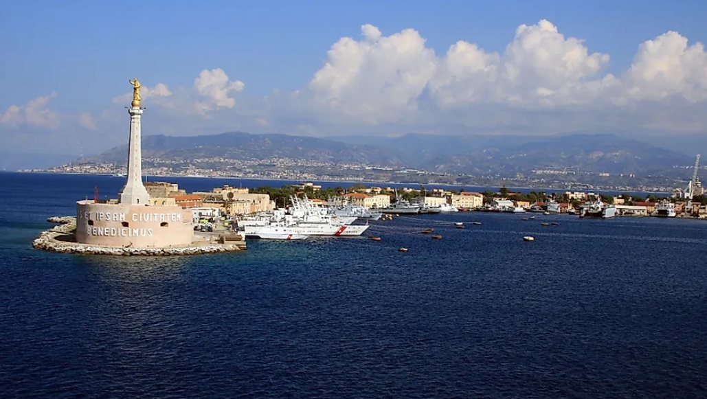 Messina Harbour, one side of the Messina Strait. A bridge is planned to cross the strait