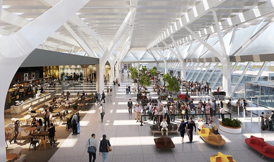 Image of proposed central piazza at the airport
All images © Rafael Viñoly Architects