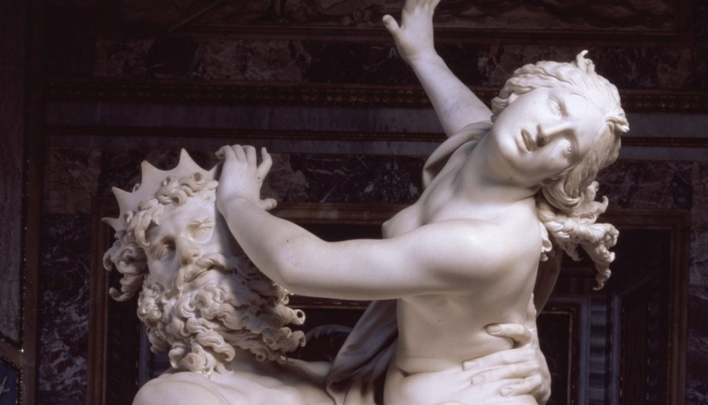 Persephone pushes against Pluto.
Pluto and Persephone by Bernini