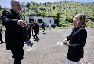 PM Giorgia Meloni meets Albanian PM Rama at one of the Italian-run migrant centres in Albania