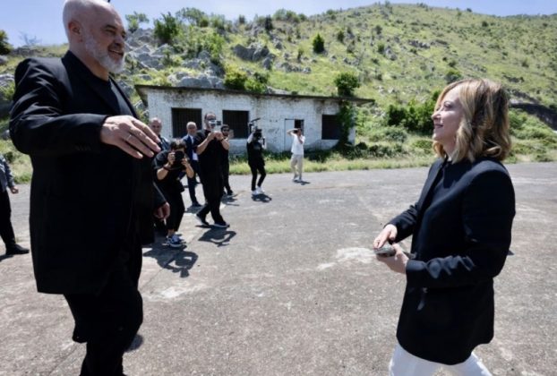 PM Giorgia Meloni meets Albanian PM Rama at one of the Italian-run migrant centres in Albania