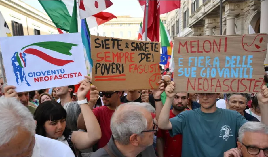 Protestors call meloni and her government neo-fascists