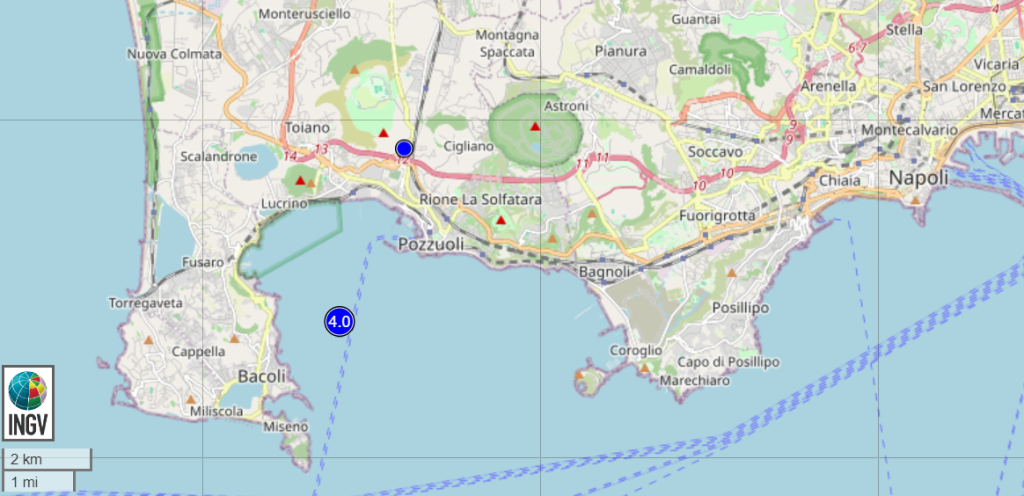 Map from INGV showing the position of the earthquake in the Campi Flegrei area