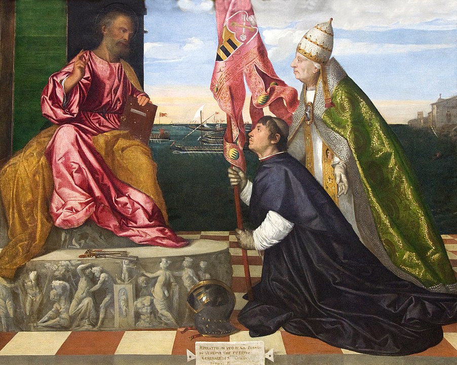 Pope Alexander presenting Jacopo Pesaro to St Peter. By Titian - Self-photographed by Paul Hermans. Taken on 28 February 2010., Public Domain, https://commons.wikimedia.org/w/index.php?curid=9724849