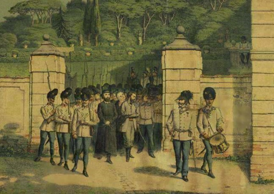 Bassi and Livarghi being led to their place of execution. By Ugo Bassi - http://www.ibc.regione.emilia-romagna.it, Public Domain, https://commons.wikimedia.org/w/index.php?curid=1589729