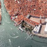 New European Sleeper train to Venice from brussels. Image shows aerial view of Venice. Photo By: @karamintheworld [IG]
