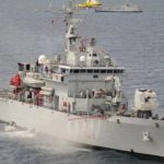 Italian naval ship Cassiopea is waiting to transfer migrants to Albania