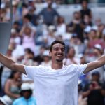 Sonego into Australian open quarterfinals. He is joined by Jannik Sinner. Credit: Aus Open on X