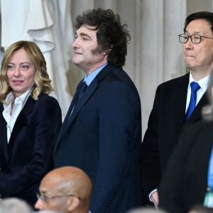 Giorgia Meloni next Arnegtina's President Javire Milei at Trump inauguration. Credit. SAUL LOEB/Pool via Reuters