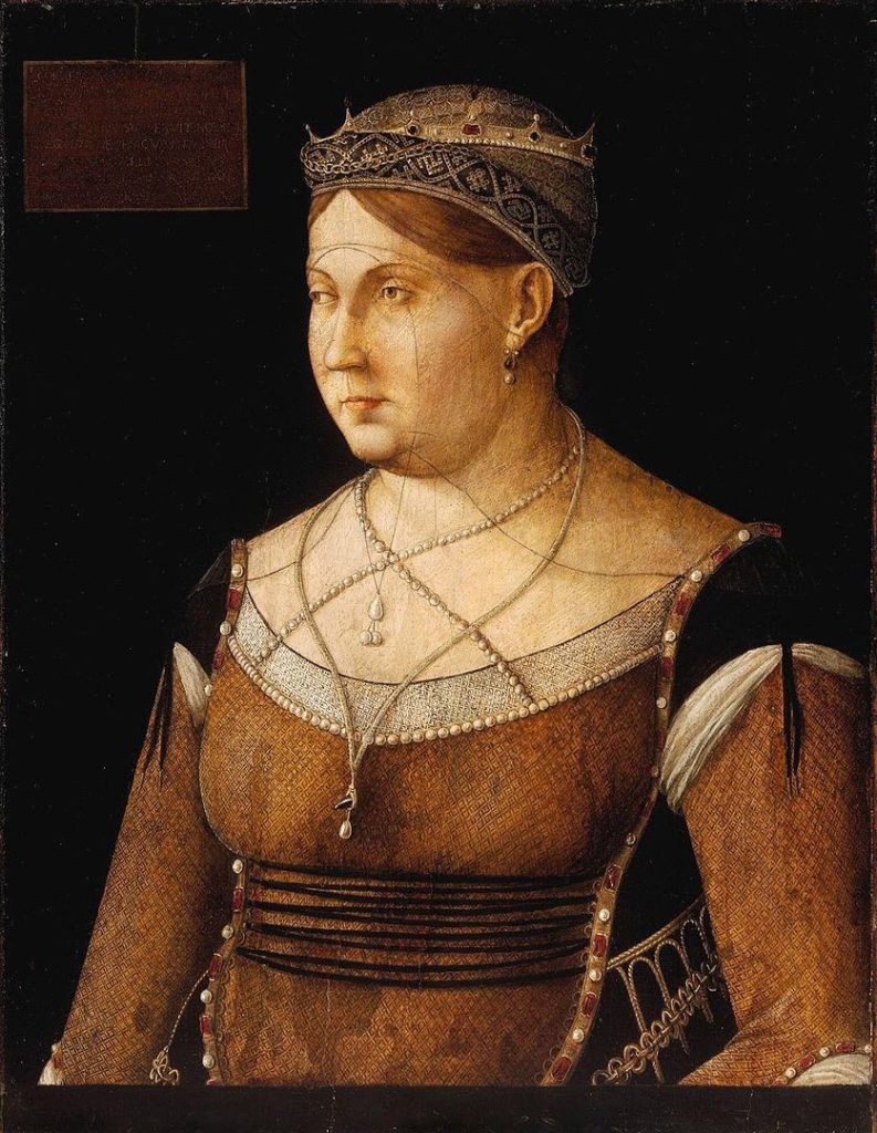 Portrait of Queen Caterina Cornaro of Cyprus (c. 1500) by Gentile Bellini. Credit: The Yorck Project (2002) 10.000 Meisterwerke der Malerei (DVD-ROM), distributed by DIRECTMEDIA Publishing GmbH. ISBN: 3936122202., Public Domain, https://commons.wikimedia.org/w/index.php?curid=147844