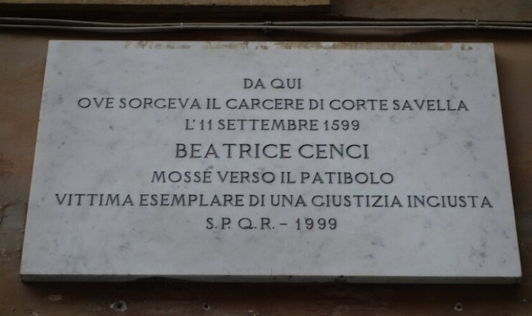 Plaque commemorating the unjust execution of Beatrice Cenci