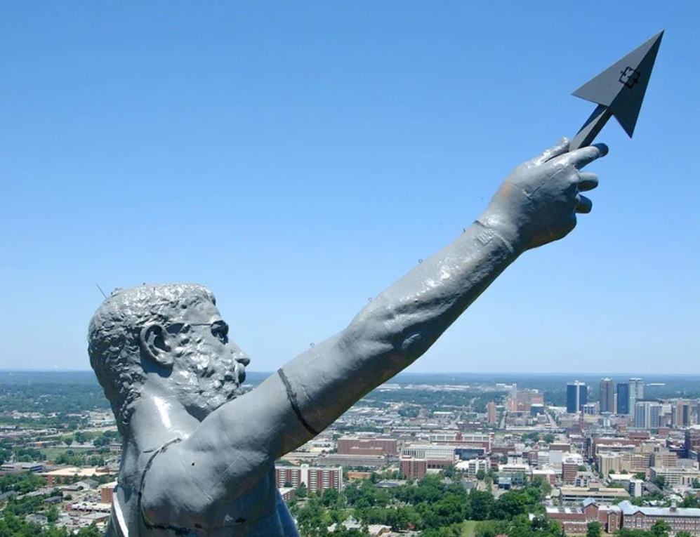 Statue fo Vulcan by Giuseppe Moretti - close up of head and arm