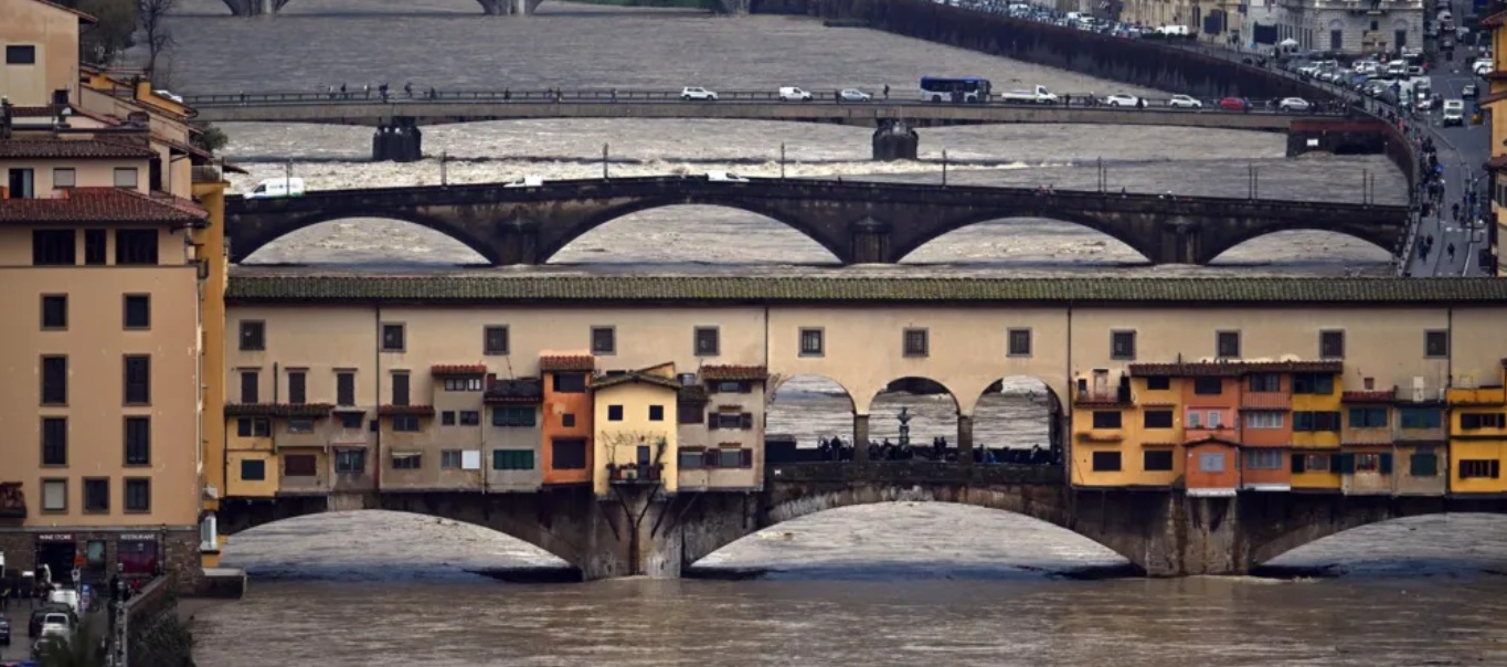 Image shows the river Arno at dangerously high level under the Ponte Vecchio. A red alert has been issued as flood is expected this afternoon. Image credit: EPA-EFE/REX/Shutterstock