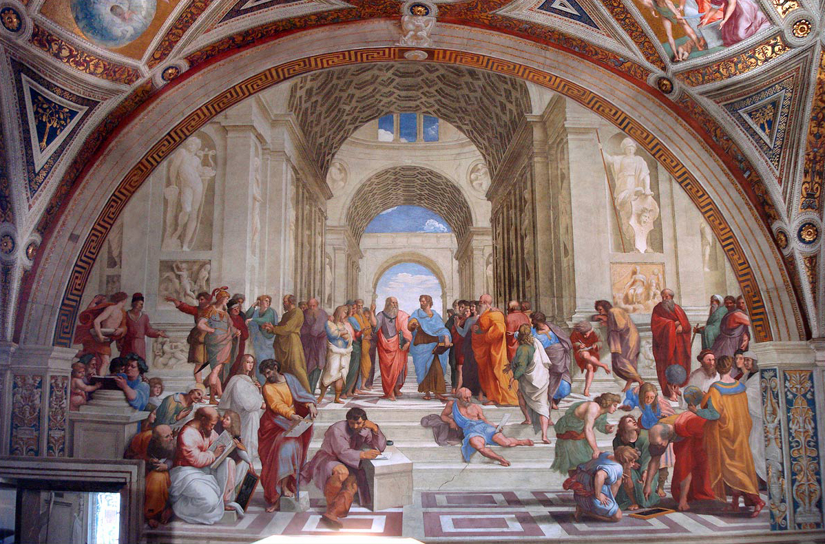 The School of Athens by Raphael. He is present as one of the thinkers as a self-portrait