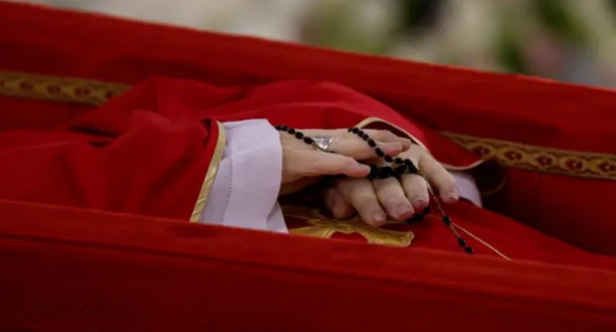 The funeral of Pope Francis will be held on Saturday 26 April. The Vatican released images of the pope in an open coffin in the chapel of Santa Marta. Credit; Reuters