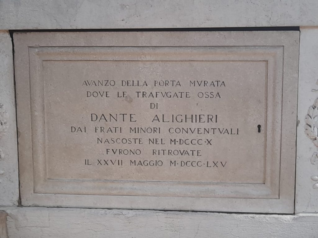 Inscription marking the place where Dante¡'s remains were hidden. Credit: Sarah Cater