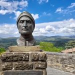 Sculpture of Dante's head.. Britain's monarchs will visit Dante's tomb as part of their state visit.