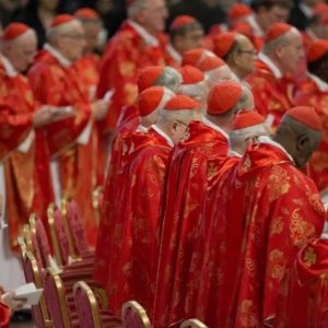 The College of Cardinals celebrates Mass on March 12, 2013, before entering the Sistine Chapel for the papal conclave. (photo: Jeffrey Bruno/CNA / EWTN)