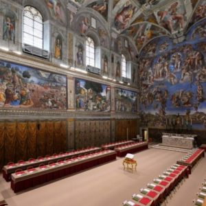 Sistine Chapel in readiment for the papal conclave. Image: copyright Vatican media