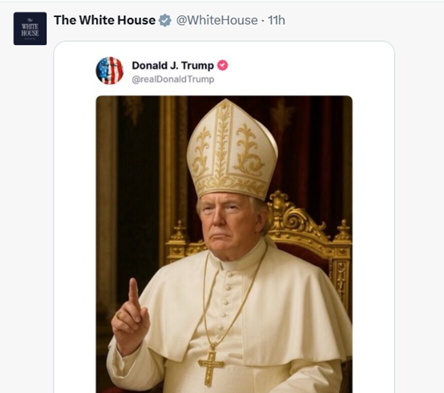 Close up of AI image of Dinald Trump as pope