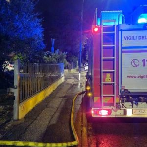 Forli flash floods - fire brigade pump out water from flooded areas.