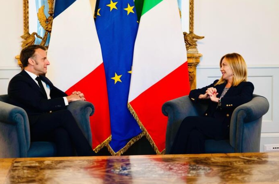 Meloni and Macron hold bilateral talks. Image credit: Palazzo Chiggi