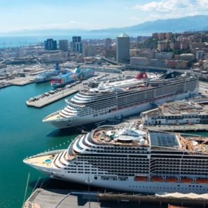Protests in genoa and Venice over touristification of the cities. Both are ports of call for big cruise ships. Pictured - cruise ships in genoa. © Autorita’ di Sistema Portuale del Mar Ligure Occidentale