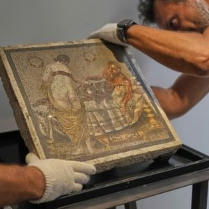 Erotic mosaic returned to Pompeii. Image credit: AP Press