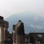 Smoke from the Mount Vesuvius wildfire as seen from Pompeii