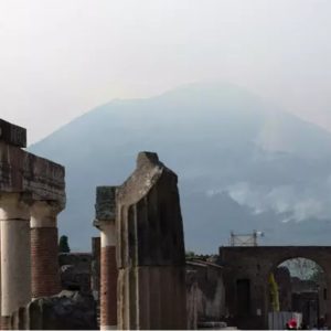 Smoke from the Mount Vesuvius wildfire as seen from Pompeii