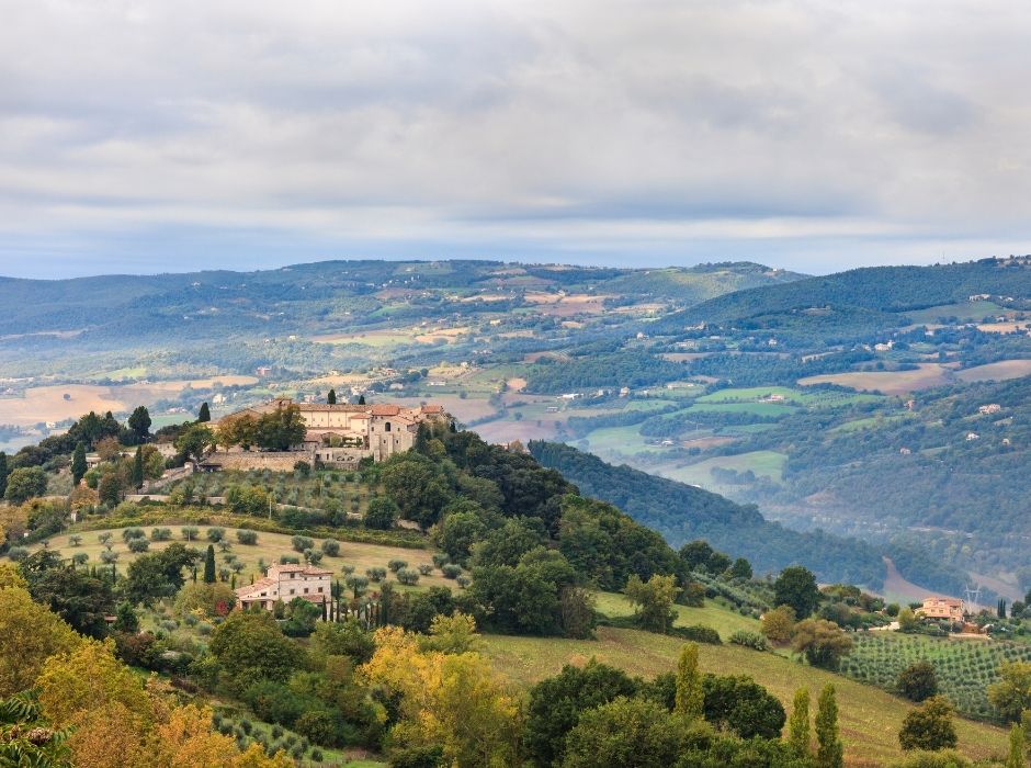 Rome Assisi tourist train this autumn celebrates olive oil. Pictured view from Todi in Umbria
