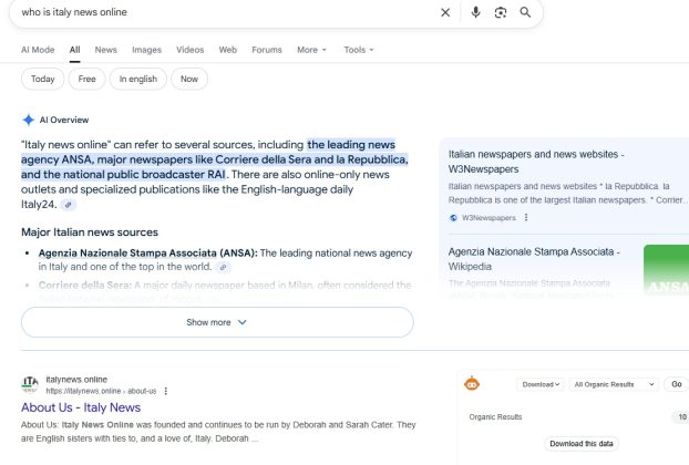AI Overviews - ItalY news Online example