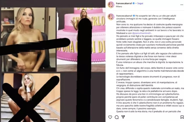Francesca Barra has been the victim of nude AI generated images online. Image: Instagram