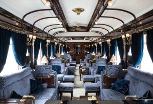 Luxury rail journeys - The Piano Bar of the Venice Simplon Orient Express. Image credit: https://mediahub.belmond.com/