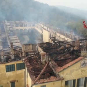Bernaga monastery after the fire on Saturday night. Image credit: Vigili del Fuoco