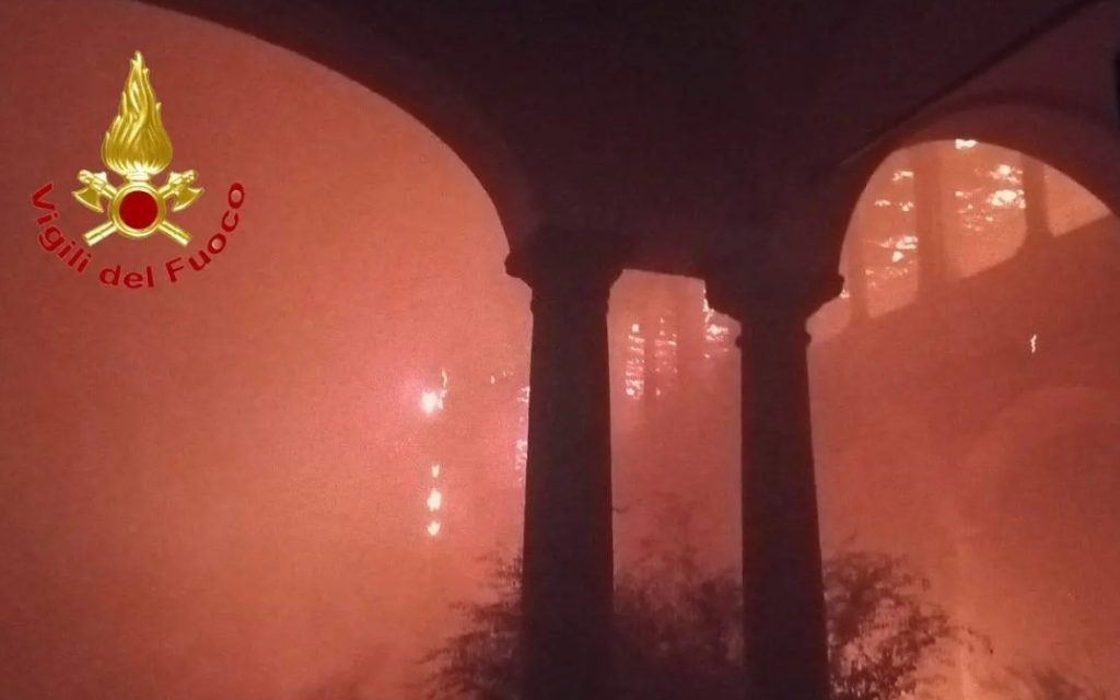 Fire at the Bernaga Monastery near Milan. Image credit: Vigili del Fuoco