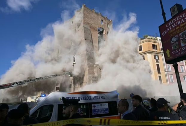 Partial collapse of medieval tower,m Torre dei Conti, in Rome today. Image credit: Getty