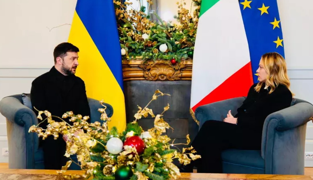 Zelenskiy and meloni review steps for Ukraine peace. Credit: Palazzo Chigi